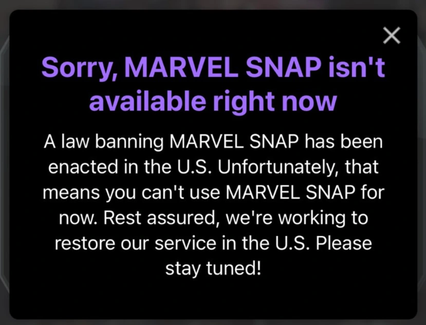 The Marvel Snap ban in the U.S